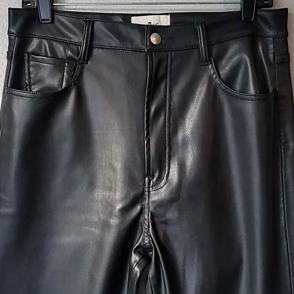 7 For All Mankind Faux Leather Straight Leg Pants, Size 31, Color Black - Picture 3 of 12